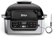 Ninja Foodi Pro 5-in-1 Integrated Smart Probe and Cyclonic Technology Indoor Grill, Air Fryer, Roast, Bake, Dehydrate (AG400), 10″ X 10″, Black and Silver