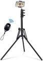 Selfie Stick Tripod, 63″ Extendable Tripod Stand with Wireless Remote for iPhone & Android Phone, Camera, Metal Lightweight – Black