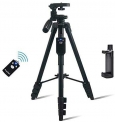 Fugetek 54″ Tripod, Works with Phone & Camera, Use for Facetime, Video Calls, Teaching, Lightweight Aluminum, Removable Bluetooth Remote, Mount Smartphone, DSLR, Compatible with Apple Android, Black