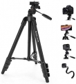 Fotopro Camera Tripod, 48″ Phone Tripod with 3-Way Head, Lightweight Aluminum Tripod for iPhone, Samsung, 1/4’’ Screw Travel Tripod with Bluetooth Remote for DSLR Camera, Canon, Sony, Nikon