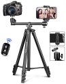 UBeesize 50-inch Phone Tripod Stand with Extended Arm, Portable Horizontal Tripod with 360° Adjustable Ball Head for Video Recording, Live Streaming and Photography