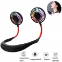 PGYFIS Hand Free Neckband Fan with LED Light Portable Fan Personal Fan Neckblace Fan with Dual Wind Head Mini USB Battery Rechargeable Headphone Design Wearable Fan for Traveling Office Home Black