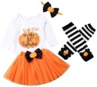 Halloween Outfits Newborn Baby Cute Ghost Romper Pumpkin Bodysuit Tulle Tutu Skirt Leg Warmer with Headband 4Pcs Clothes Set