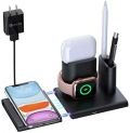 Wireless Charger, 5 in 1 Qi-Certified Fast Charging Station Dock for Apple Watch Airpods 1 2/AirPods Pro iPhone 11pro/X/XS/XR/Xs Max/8/8 Plus, Phone Charging Pad for Apple Android(QC Adapter Included)