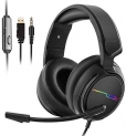 Jeecoo Xiberia Stereo Gaming Headset for PS4, Xbox One S – Noise Cancelling Over Ear Headphones with Microphone – LED Light Soft Earmuffs Bass Surround Compatible with Xbox One PC Laptop Switch Games