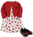 Hudson Baby Girls’ Cotton Dress, Cardigan and Shoe Set