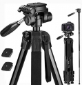 Victiv 72-inch Camera Tripod Aluminum Monopod T72 Max. Height 182 cm – Lightweight and Compact for Travel with 3-way Swivel Head and 2 Quick Release Plates for Canon Nikon DSLR Video Shooting – Black