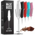 Milk Boss Powerful Milk Frother Handheld With Upgraded Holster Stand – Coffee Frother Electric Handheld Foam Maker – Milk Frother For Coffee, Lattes, Matcha & More – Electric Whisk Frother (White)
