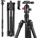 MACTREM Professional Camera Tripod with Phone Mount, 62″ DSLR Tripod for Travel, Super Lightweight and Reliable Stability, Ball Head Tripod Detachable Monopod with Carry Bag (Black)