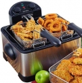 Secura 1700-Watt Stainless-Steel Triple Basket Electric Deep Fryer with Timer Free Extra Odor Filter, 4L/17-Cup