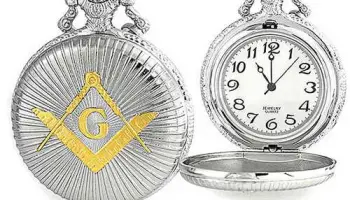 Freemason Pocket Watch – Duo-Tone Steel and Gold Color Emblem / Mason Square and Compass Design – Masonic Quartz Watches