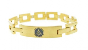 Freemason Bracelet Gold Color Stainless Steel – Square Link Bracelet with Classic Masonic Symbol
