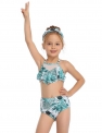 Kids Toddler Girls’ Active Cute Tropical Leaf Floral Geometric Color Block Ruffle Print Sleeveless Swimwear Green