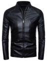 Men’s Stand Collar Winter Faux Leather Jacket Regular Solid Colored Daily Streetwear Embroidered Short Sleeve Faux Leather Black Wine