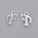 Rack Plating Alloy Alphabet Charms, Letter F, 13x8x2mm, Hole: 1.5mm; about 50pcs/bag