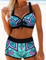 Women’s Halter Sexy Two Piece Bikini Swimsuit Print Bandage Push Up Geometric Tied Neck Swimwear Bathing Suits Green / Padded Bras